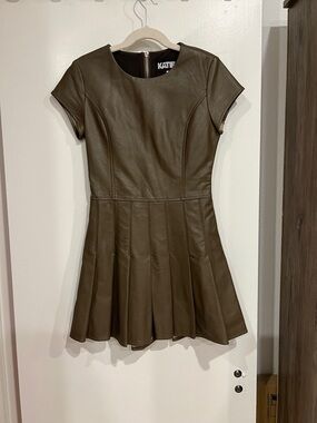 Katie J NYC Olive Green Faux Leather Fit-and-Flare Dress